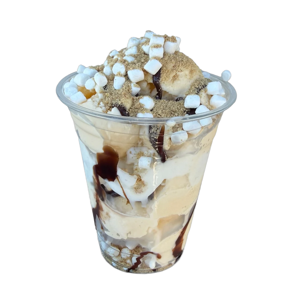Bon Fiya Cajun Cup with vanilla ice cream, mini marshmallows, hot fudge, graham crackers
